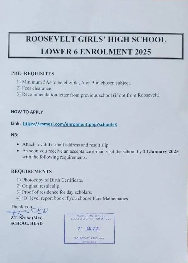 Roosevelt Girls High School Lower 6 Enrollment