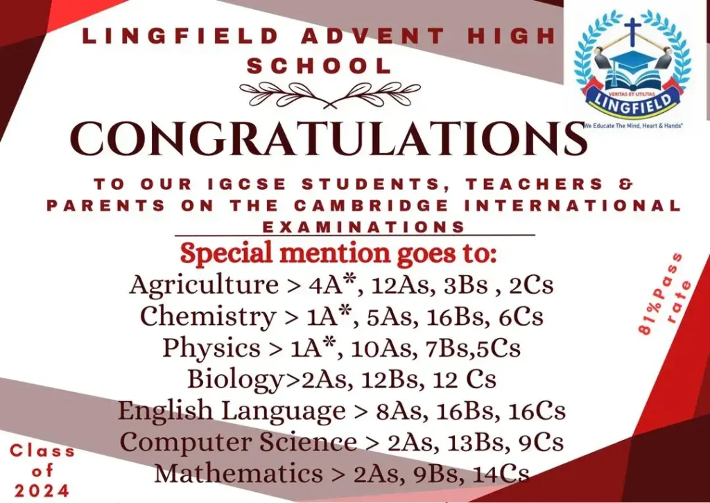 lingfield Advent High IGCSE level 2024 pass rate