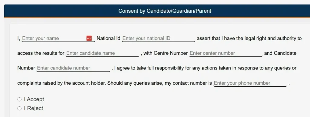 consent on O-leve results portal