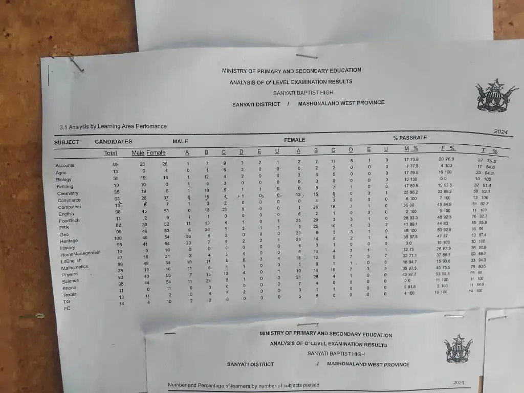 sanyati baptist 2024 O'level Results