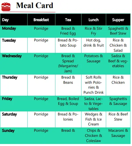 meal plan at St. Catherine of Alexandria Girls’ College