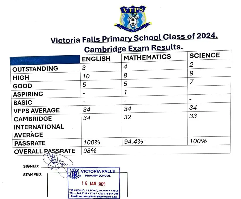 vicfalls primary school pass rate
