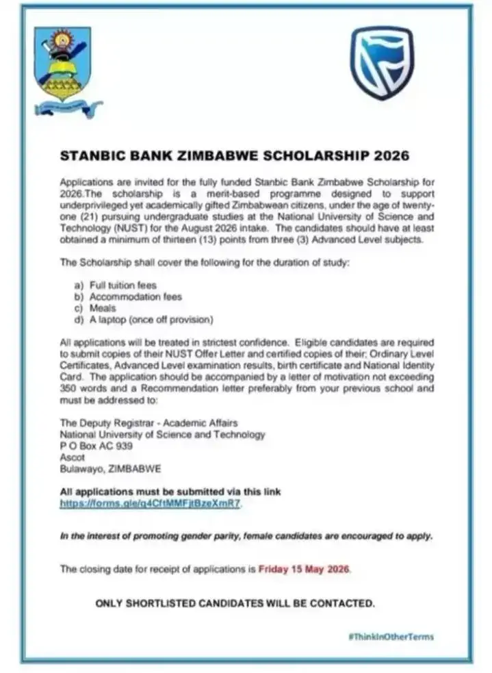 stanibic zimbabwe 2026 scholarship